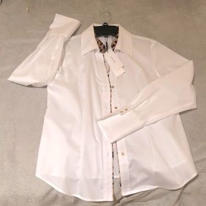 Calvin Klein Long sleeve leopard-trim blouse